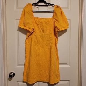 Anthropologie Forever That Girl Midi Dress XL Orange Gathered Puff Sleeve Square